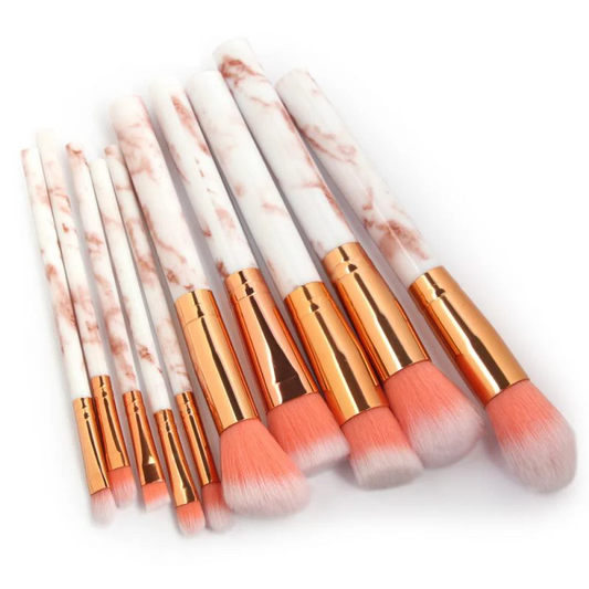 Marble Pattern Makeup Brush Set 10pcs - Pink - Medaid International