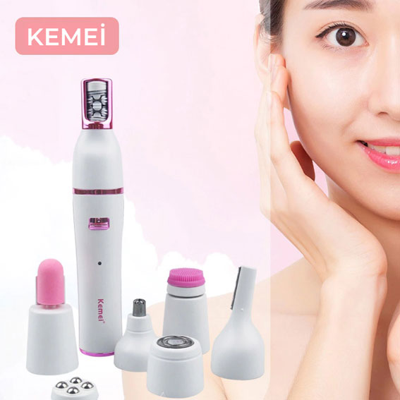 Kemei KM-2189 Electric Facial Cleansing Massage Brush 7 IN 1 Women’s Electric Epilator Waterproof Lady Shaver Facial Care Tool - Medaid - Lebanon