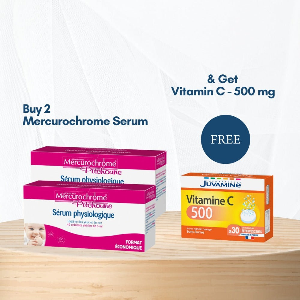 Mercurochrome Serum - 40 unidoses  Buy 2 Get 1 Juvamine Vitamine C Effervescent 500 mg Free - Medaid