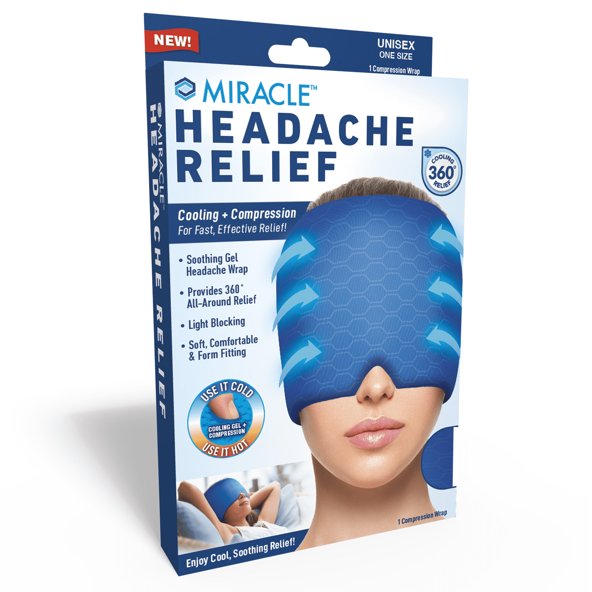 Miracle Headache Relief Cap Migraine Headache Relief Cap, Gel Ice Head Wrap, Hot and Cold Therapy, Headache Eyes Mask for Sinus, Puffy Eyes, Tension and Stress Relief - Medaid