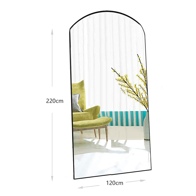 220 CM Modern Arched Wall Mounted Mirror with Metal Frame Curved Arch Large Mirrors Hanging Mirror for Home Hotel Gallery and Entryway Black - Medaid International