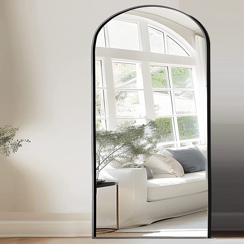 220 CM Modern Arched Wall Mounted Mirror with Metal Frame Curved Arch Large Mirrors Hanging Mirror for Home Hotel Gallery and Entryway Black - Medaid International
