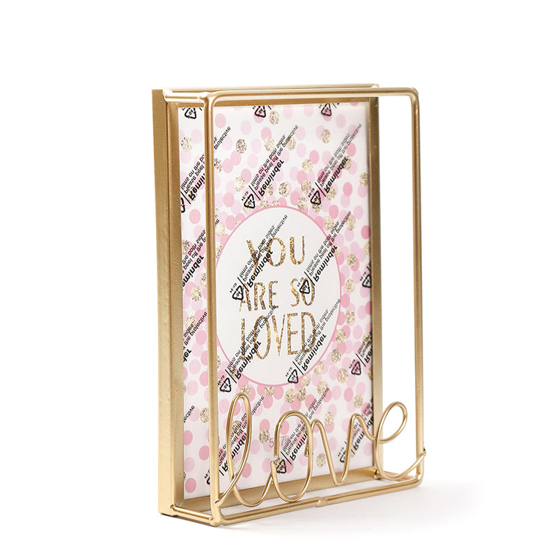 15 CM X 20 CM Modern Simple Metal Photo Frame with Letter Text Love and Transparent Face Picture Frames for Living Room Bedroom Tabletop Gold - Medaid