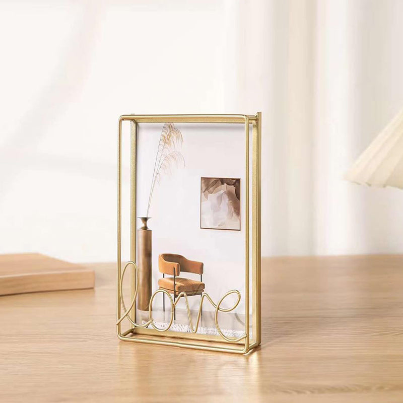 10 CM X 15 CM Modern Simple Metal Photo Frame with Letter Text Love and Transparent Face Picture Frames for Living Room Bedroom Tabletop Gold - Medaid