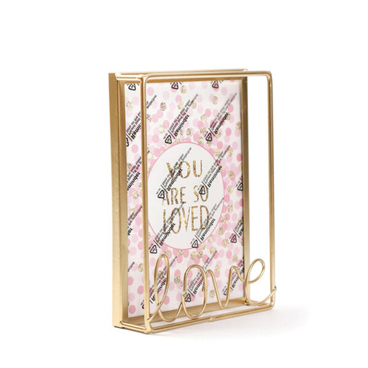 10 CM X 15 CM Modern Simple Metal Photo Frame with Letter Text Love and Transparent Face Picture Frames for Living Room Bedroom Tabletop Gold - Medaid