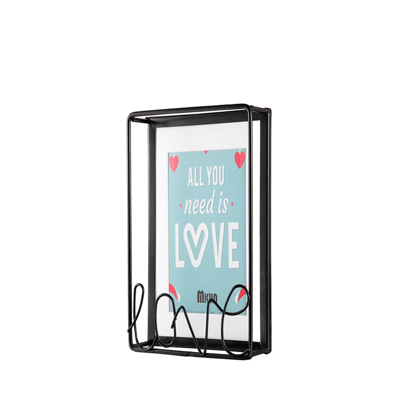 10 CM X 15 CM Modern Simple Metal Photo Frame with Letter Text Love and Transparent Face Picture Frames for Living Room Bedroom Tabletop Black - Medaid