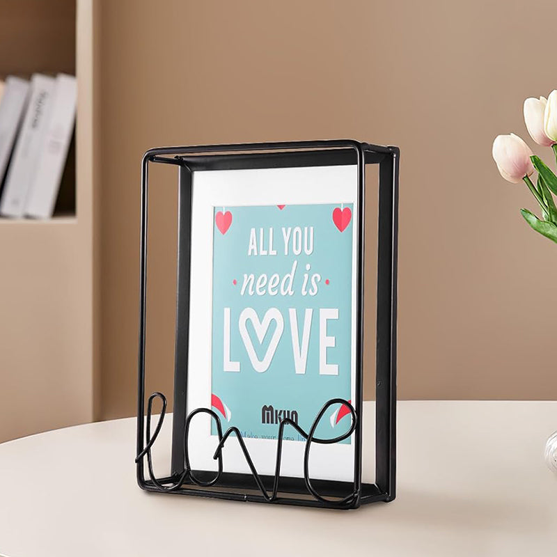 10 CM X 15 CM Modern Simple Metal Photo Frame with Letter Text Love and Transparent Face Picture Frames for Living Room Bedroom Tabletop Black - Medaid