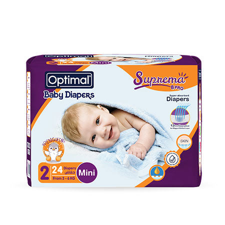 OPTIMAL Baby Diaper (2) Newborn (3-6Kg) - 24 Pcs - Medaid - Lebanon