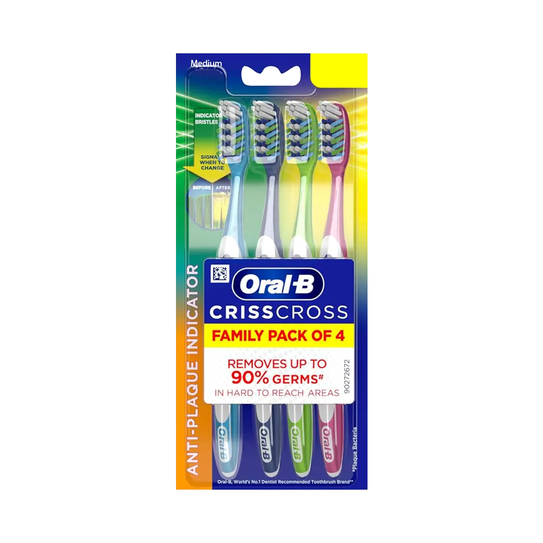 Oral-B Criss Cross Bristles Medium Toothbrush Family Pack - 4 Pcs