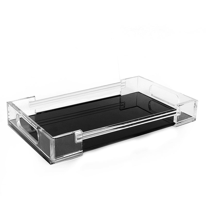 34 CM Plexi Mirrored Top Rectangular Serving Tray with Handles Multifunctional Organizer Tray for Food Drinks Snacks and Appetizers Black - Medaid