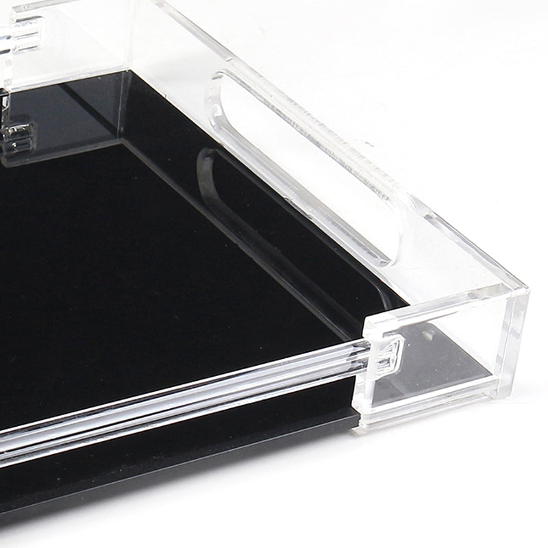 34 CM Plexi Mirrored Top Rectangular Serving Tray with Handles Multifunctional Organizer Tray for Food Drinks Snacks and Appetizers Black - Medaid - Lebanon