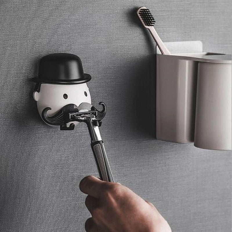 Shaving Razor Holder, Moustache Shape Plastic Shaver Holder Bathroom Washroom Wall Sucker Storage Rack - Medaid International