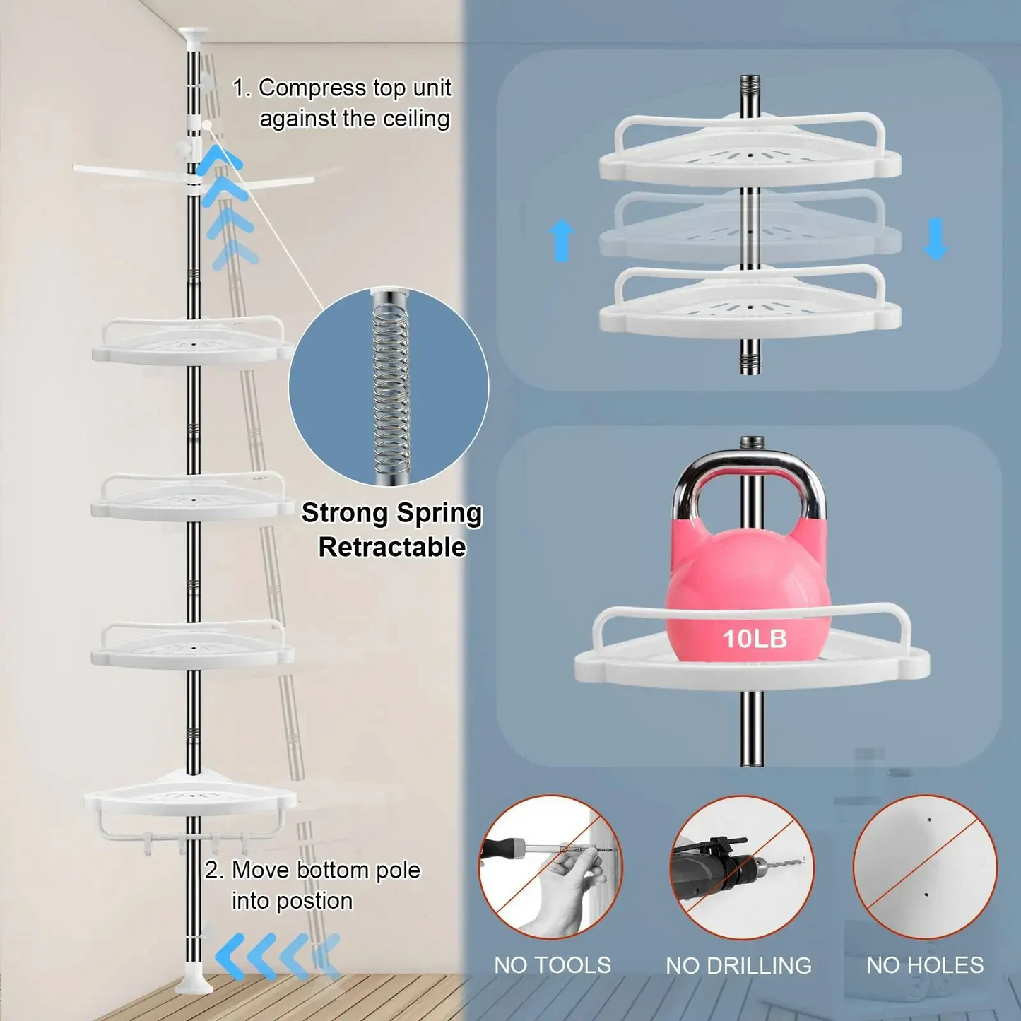 4 Tier Bathroom Corner Shelf with Towel Holder ‚Äì Wall Mounted Storage Rack for Toiletries & Towels - Medaid International