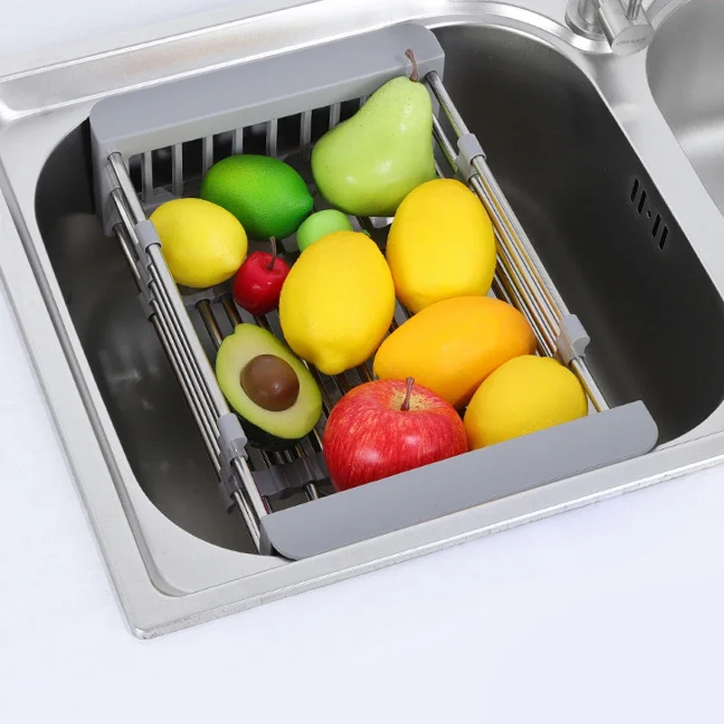 Stainless Steel Expandable Vegetable Basin with Drain Basket Drain Rack 1pc - Medaid International