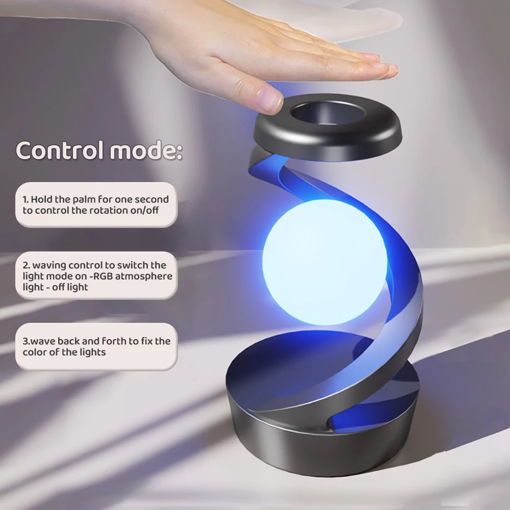 360 Floating RGB Light ‚Äì Rotating Magnetic Table Lamp with Wireless Charger - Black color - Medaid International
