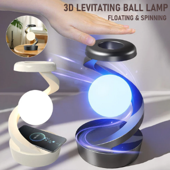 360 Floating RGB Light ‚Äì Rotating Magnetic Table Lamp with Wireless Charger - Black color - Medaid International