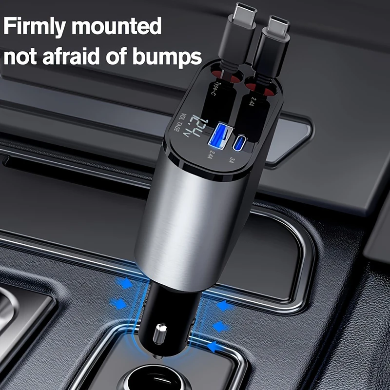 4 in 1 Car Charger 120W Turbo Charge, 4 Ports Fast Charging with Retractable Cables - Medaid International