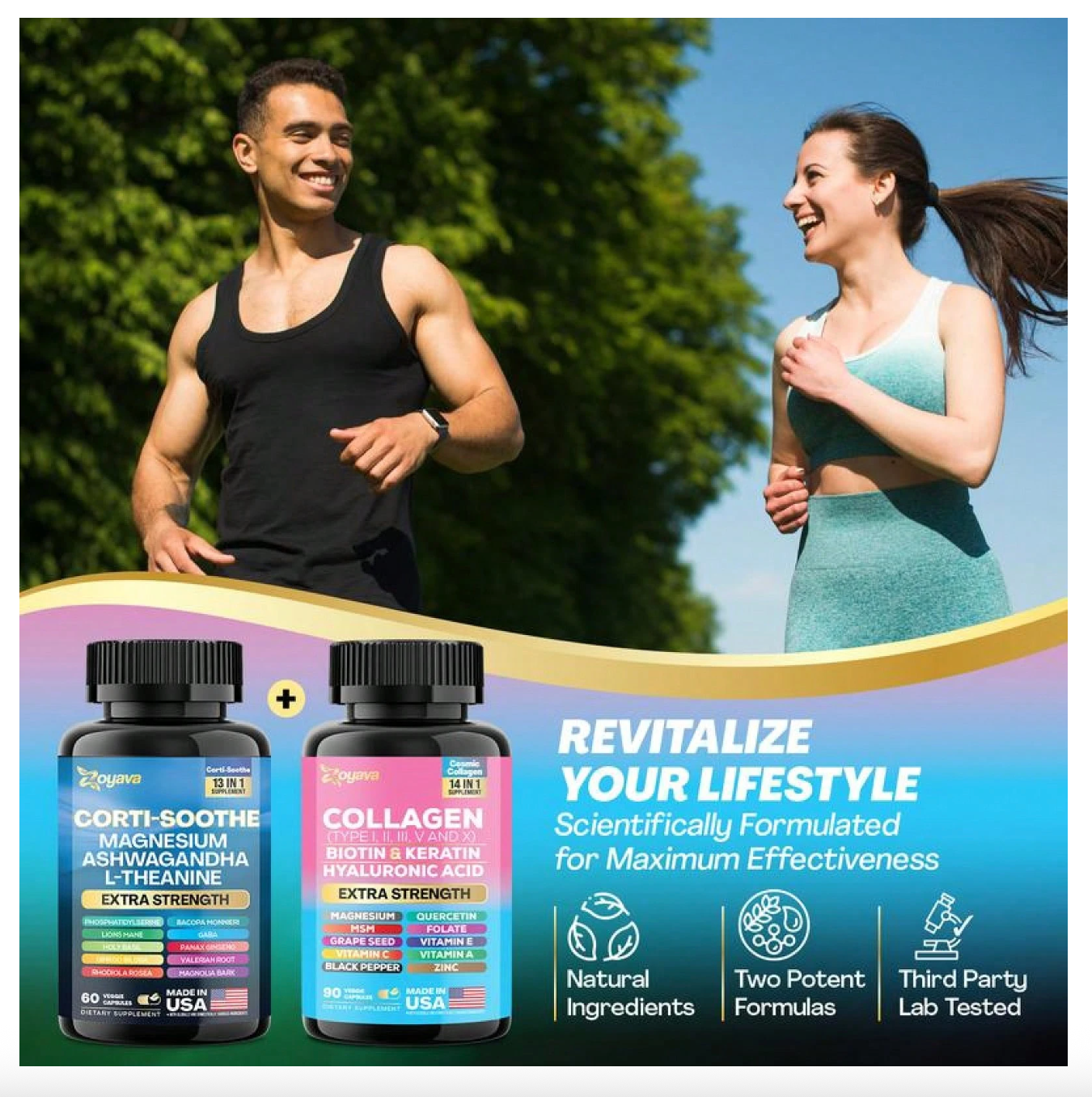 NewShining Serenity Set - Zoyava Collagen & Cortisol All-In-One Multivitamin Combo - Made In USA With Extra Strength Ingredients - Medaid International