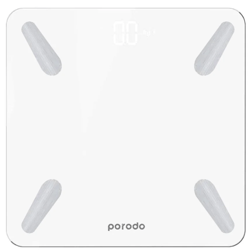 Porodo Bluetooth Smart Body Scale - 18 Health Metrics, Up to 180kg Capacity, Interactive iOS & Android App, Multiple User Profiles - PD-LSBSC-WH