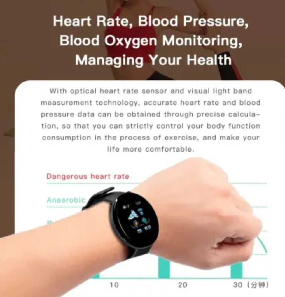 D18 Smart Watch Touch Screen, Heart Rate, Blood Oxygen, Blood Pressure, Compatible with Android and iOS - Medaid International