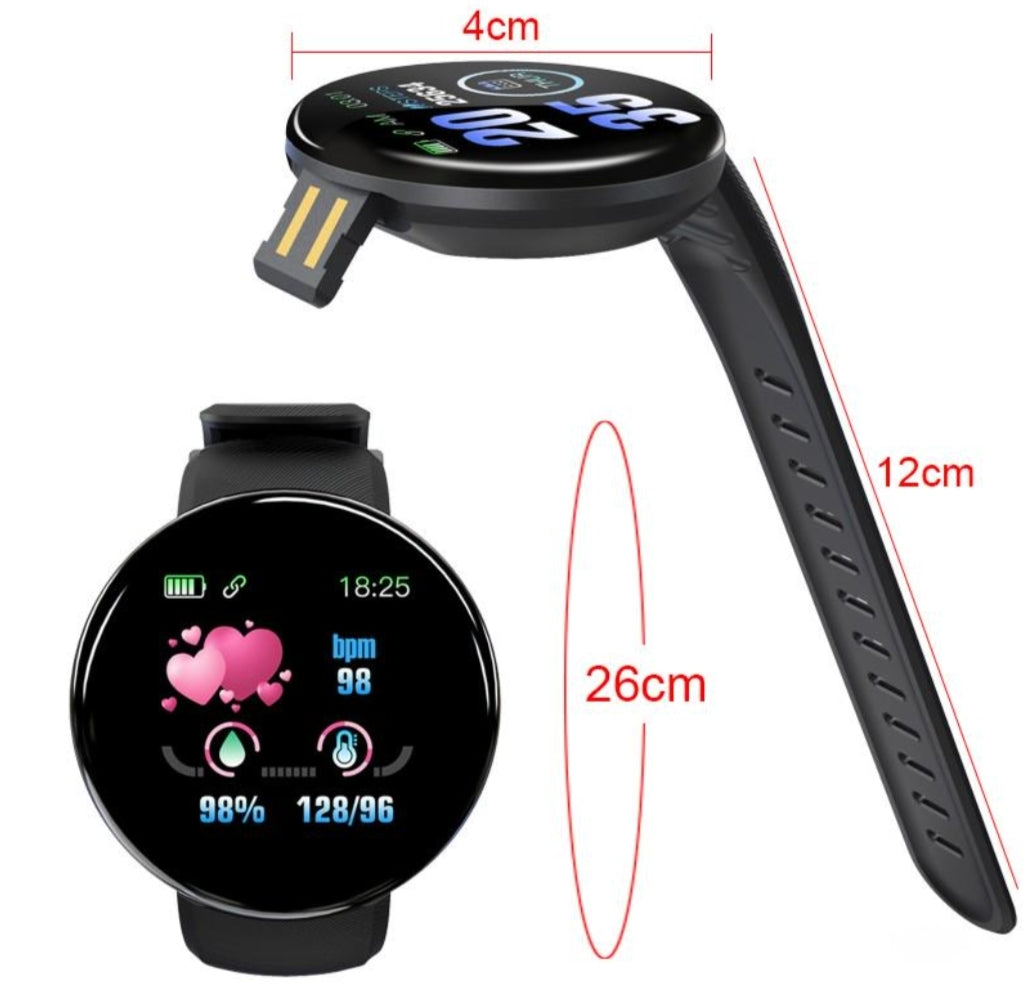 D18 Smart Watch Touch Screen, Heart Rate, Blood Oxygen, Blood Pressure, Compatible with Android and iOS - Medaid International