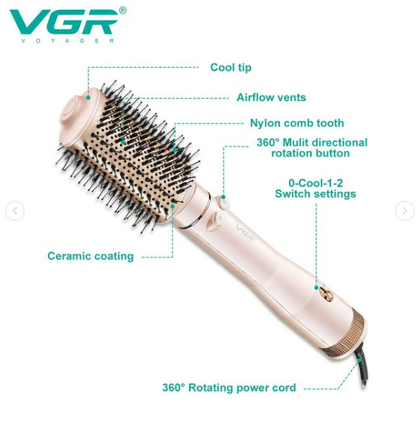 VGR Rotating Hot Air Brush Comb V494 - Black - Medaid International