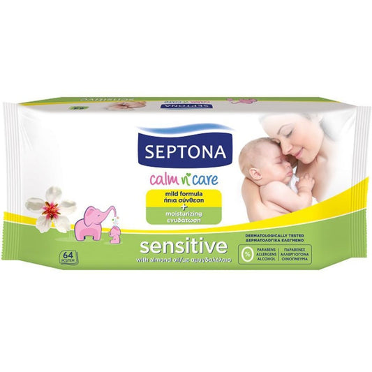 Septona Baby Wipes Sensitive 64Pcs - Medaid