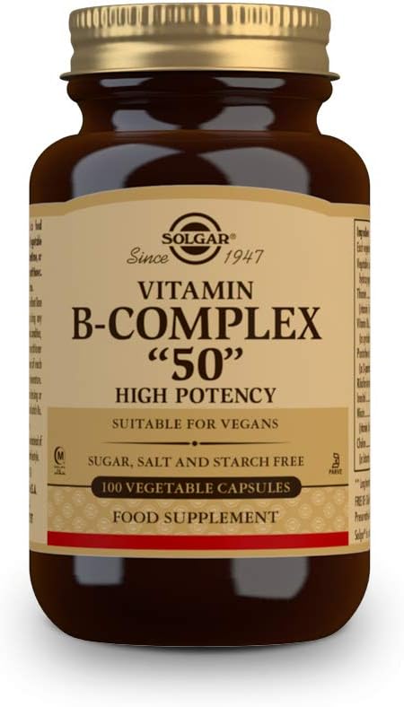 Solgar Vitamin B-Complex ''50'' Vegetable Capsules - Pack of 50 - High Potency Daily Capsule - Supports Mental Performance and Reduces Fatigue - Medaid - Lebanon