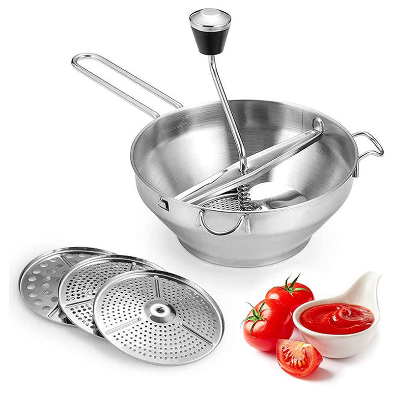 Stainless Steel Rotary Food Mill with Handheld Crank and 3 Changeable Grinding Discs, Manual Food Grinder for Tomato Sauce, Purees, Jam, Apple Sauce, Mashed Potatoes - Medaid