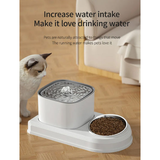2 in1 Cat Drinking Fountain Automatic Cat Waterer and Feeding Bowl Pet Cat Drinking Water Dispenser - Medaid - Lebanon