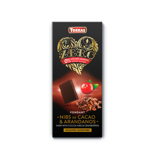 ZERO Sugar Free Dark Chocolate With Cocoa Nibs & Cranberries