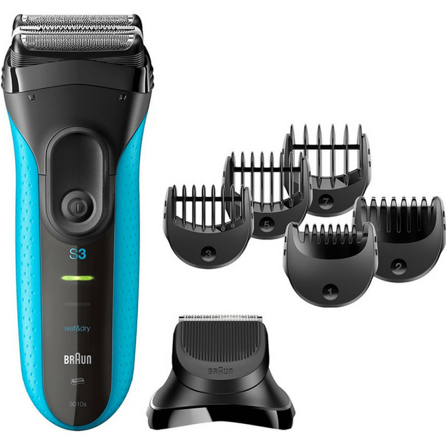 Series 3 Shave&Style 3010BT Wet & Dry shaver with trimmer head and 5 combs, blue. - Medaid