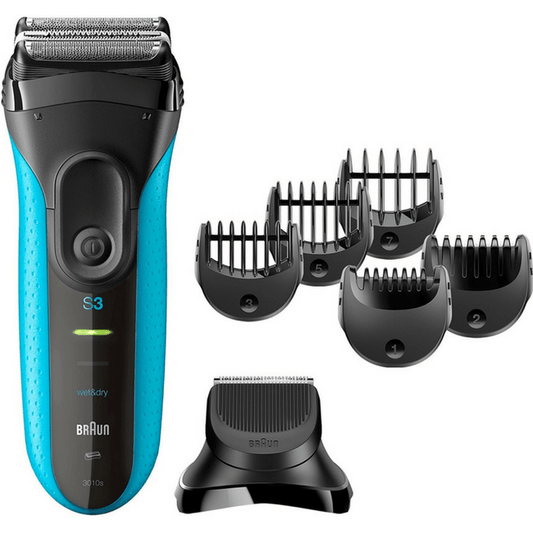 Series 3 Shave&Style 3010BT Wet & Dry shaver with trimmer head and 5 combs, blue. - Medaid