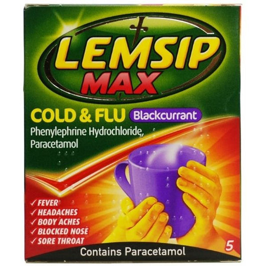 Lemsip - Max Cold and Flu Blackcurrant Sachets 5 - Medaid International