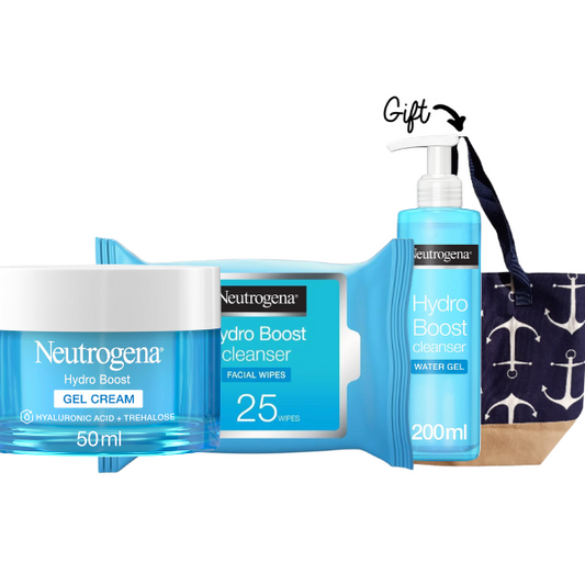 25% OFF Neutrogena Hydro Boost Gel Clean 200ml + Hydro Boost Gel Cream 50ML + Hydro Boost Wipes 25's + FREE Beach Bag - Medaid