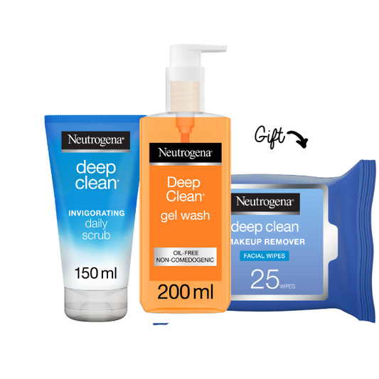 Buy 1 Deep Clean Invigorating Daily Scrub 150ML  +Neutrogena Deep Clean Gel Wash Normal/Oily Skin 200ml and Get Deep Clean Make-Up Remover Wipes 25's For FREE - Medaid