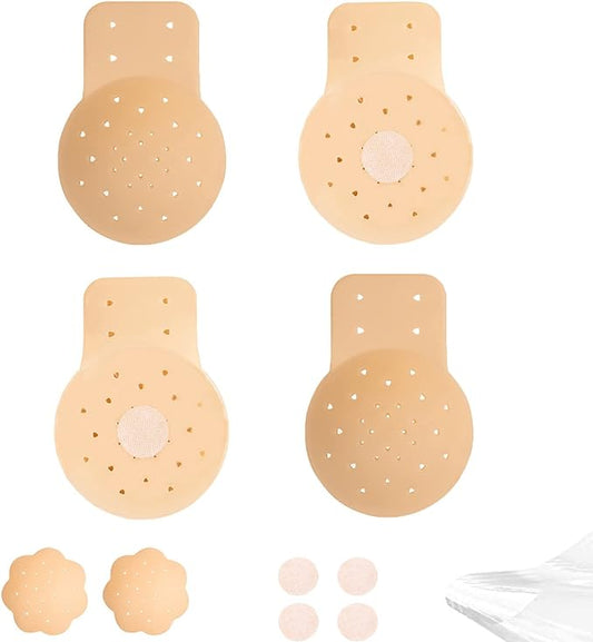 VUUEAN 3 Pairs Pasties Bras for Women with Lift Breast Lift Silicone Bra Reusable Nipple Covers with Breathable Holes Fits A-B cups - Medaid - Lebanon