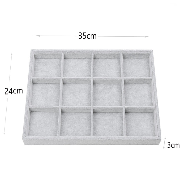 12 Compartments Velvet Jewelry Organizer Tray for Drawers Stackable Jewelry Display Trays for Rings Earrings Bangles Bracelets Silver - Medaid - Lebanon