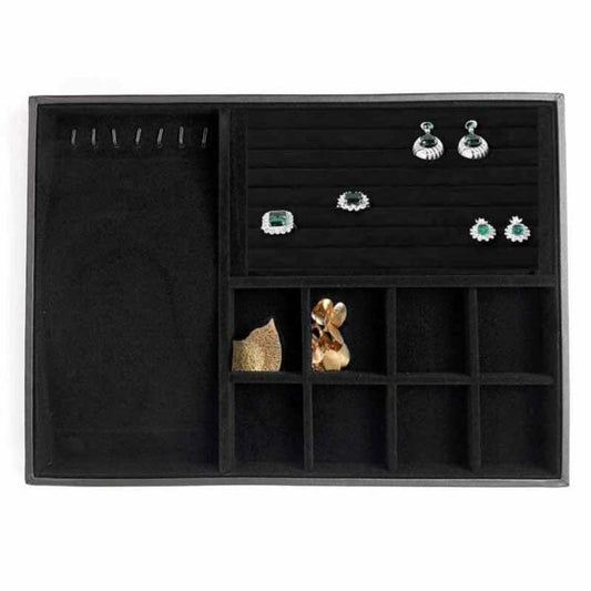 35 CM Velvet Jewelry Organizer Tray for Drawers with Leather Finish Stackable Jewelry Display Trays for Rings Earrings Necklaces Black - Medaid - Lebanon