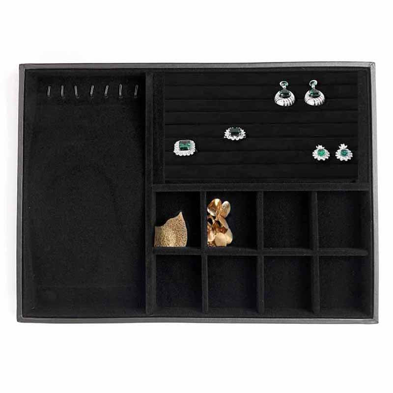 35 CM Velvet Jewelry Organizer Tray for Drawers with Leather Finish Stackable Jewelry Display Trays for Rings Earrings Bracelets Necklaces Black - Medaid - Lebanon