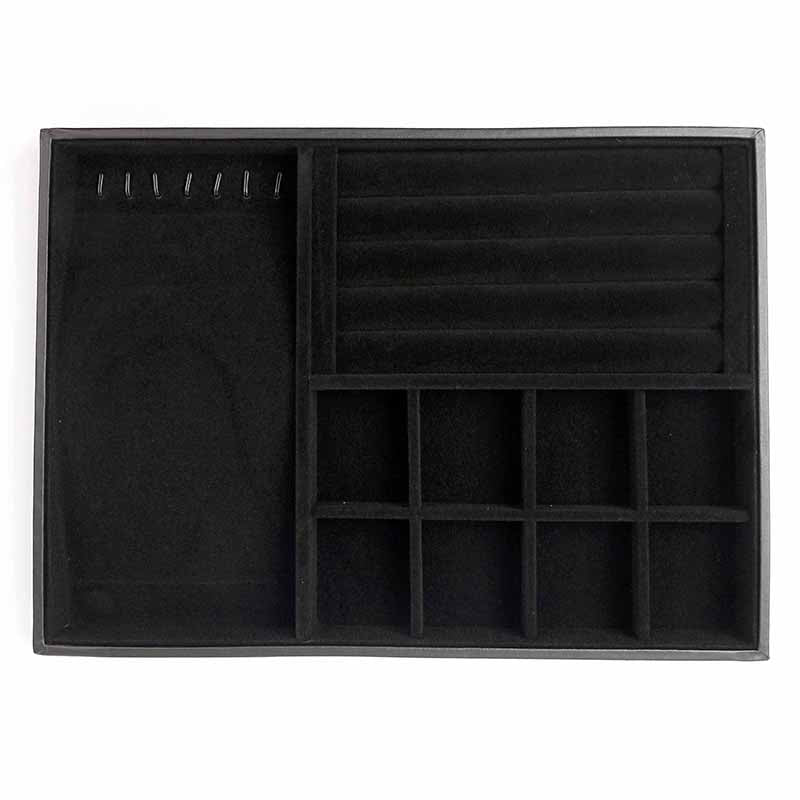 35 CM Velvet Jewelry Organizer Tray for Drawers with Leather Finish Stackable Jewelry Display Trays for Rings Earrings Bracelets Necklaces Black - Medaid - Lebanon