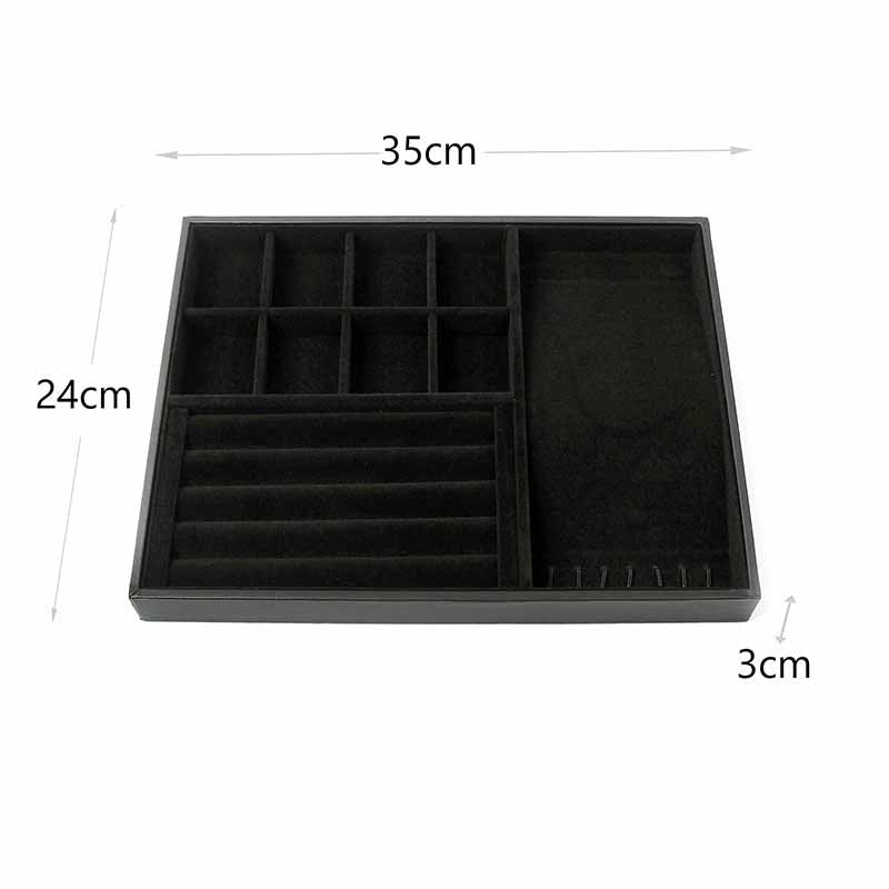 35 CM Velvet Jewelry Organizer Tray for Drawers with Leather Finish Stackable Jewelry Display Trays for Rings Earrings Bracelets Necklaces Black - Medaid - Lebanon