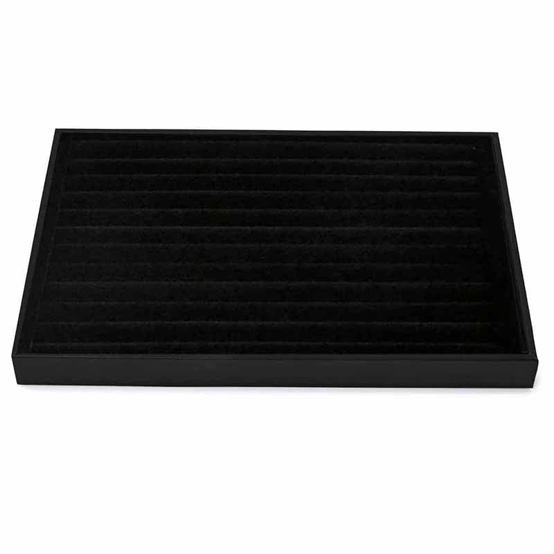 35 CM Velvet Jewelry Organizer Tray for Drawers with Leather Finish Stackable Jewelry Display Trays for Rings Earrings Necklaces Black - Medaid - Lebanon