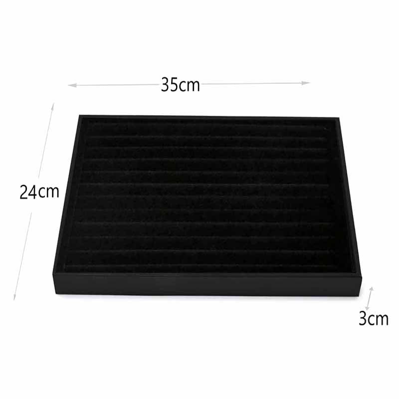 35 CM Velvet Jewelry Organizer Tray for Drawers with Leather Finish Stackable Jewelry Display Trays for Rings Earrings Necklaces Black - Medaid - Lebanon