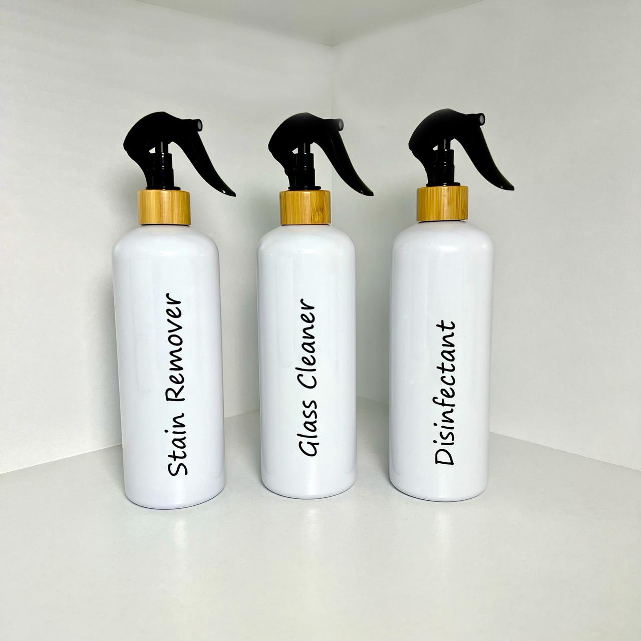 White Spray Bottle W/ Bamboo Neck - Black Sprayer