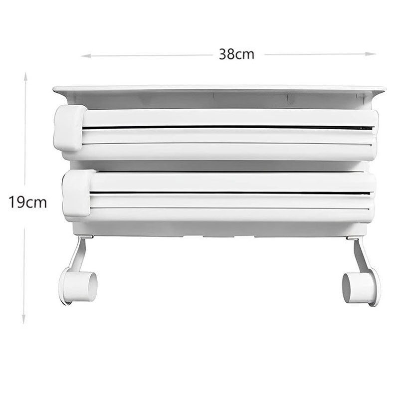 38 CM, Wall Mounted Triple Paper Dispenser with Cutter and Storage Shelf for Cling Film Wrap, Aluminum Foil and Kitchen Paper Roll for Kitchen Usage - Medaid - Lebanon