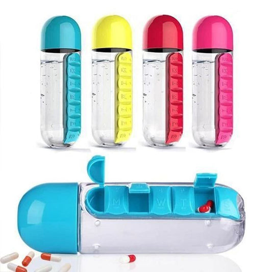 Water Bottle with Daily Pill Box Holder Assorted Colors - Medaid - Lebanon