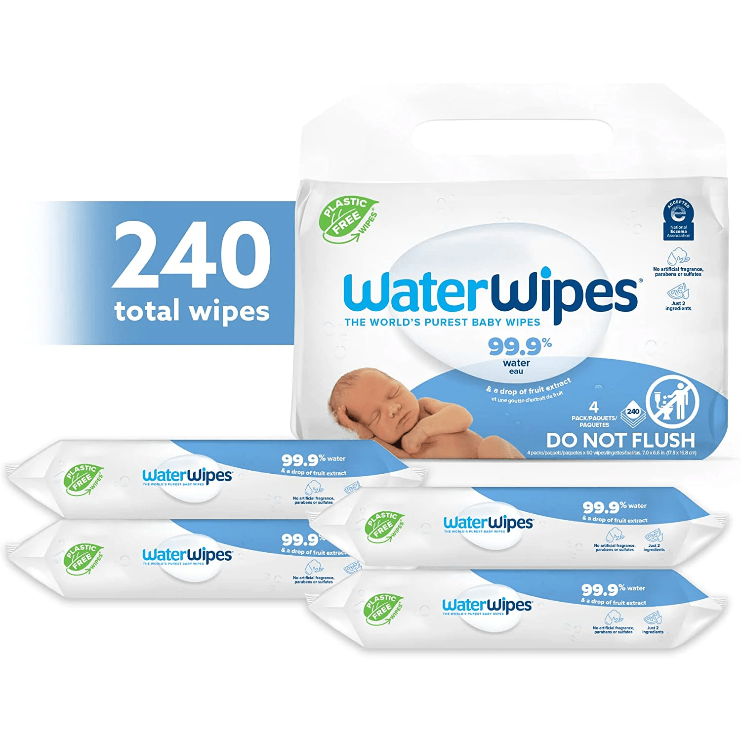 Original Waterwipes Baby wipes Plastic-Free Biodegradable Packs - 4 x 60 wipes - Medaid - Lebanon