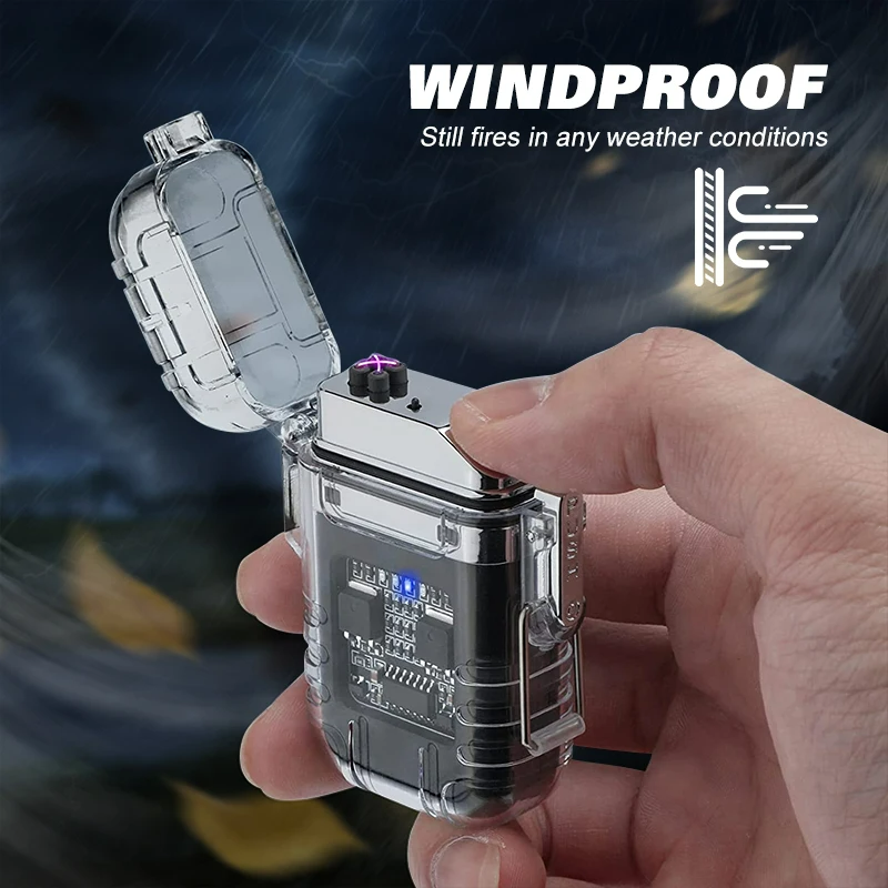 Waterproof Electric Torch Transparent Lighter, Windproof Plasma Lighter, USB Rechargeable, Outdoor Camping Gift, Dual ARC - Medaid International