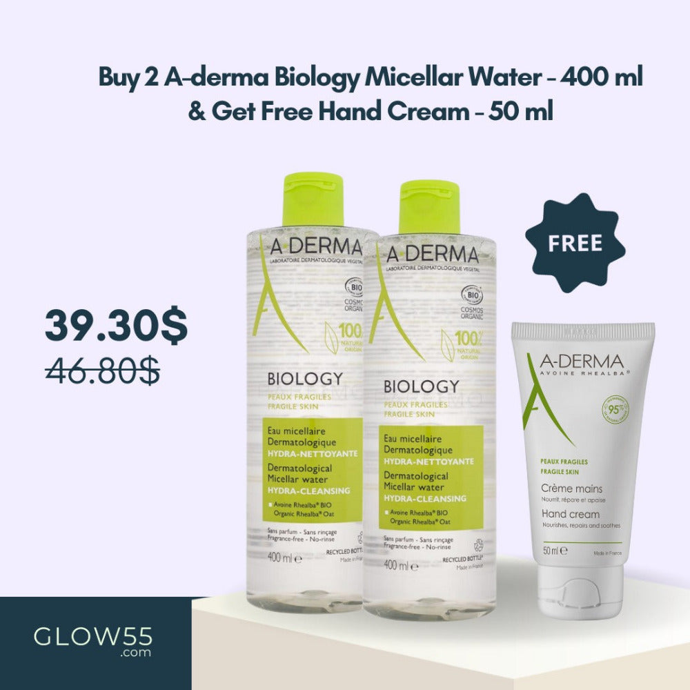 2 A-derma Biology Micellar Water 400 ml + Free Hand Cream 40 ml - Medaid